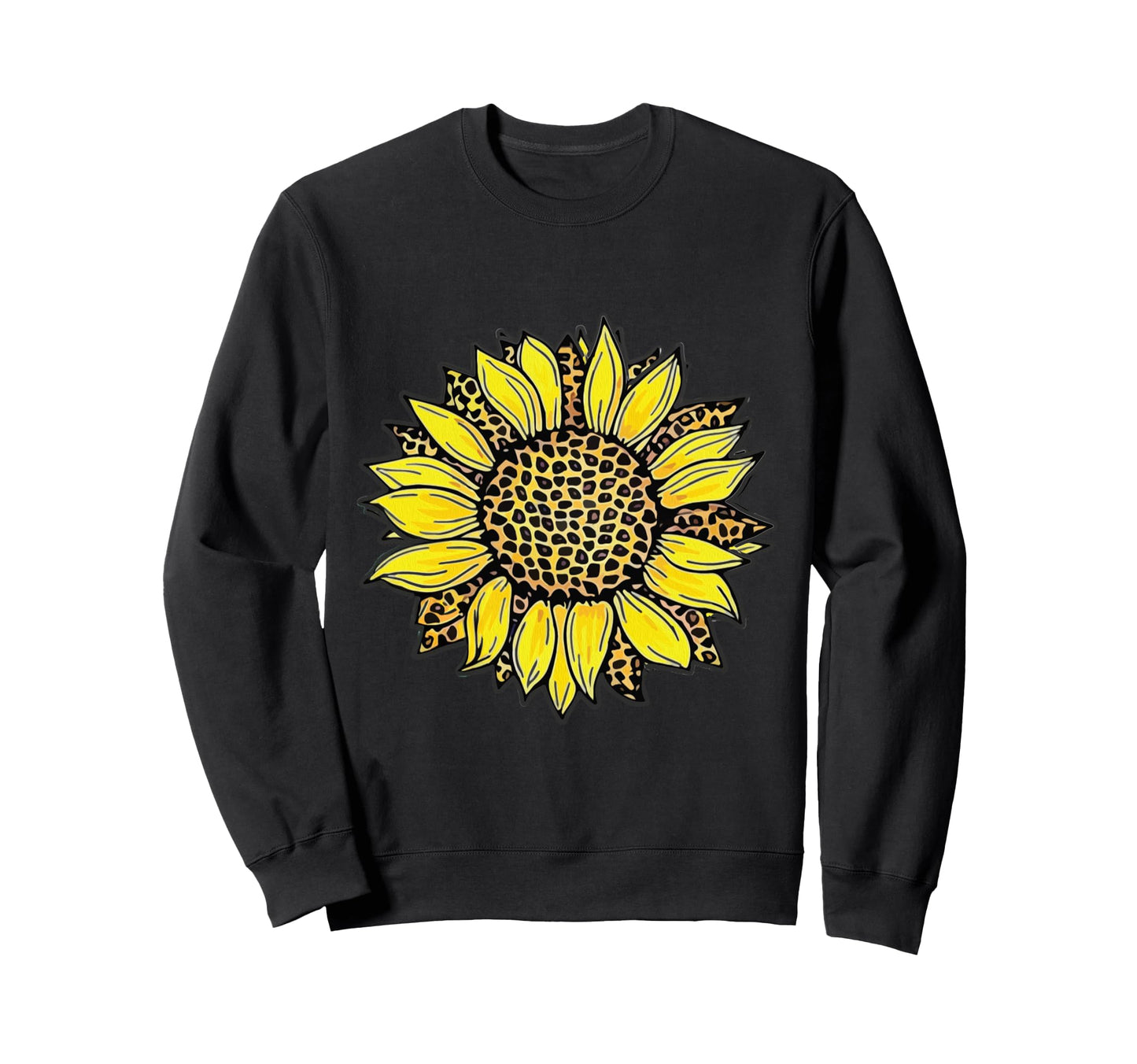 Sunflower Leopard Boho Floral Sweatshirt - Minimalist Print Men Women - T-Shirt, Sweatshirt, Hoodie