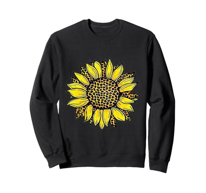 Sunflower Leopard Boho Floral Sweatshirt - Minimalist Print Men Women - T-Shirt, Sweatshirt, Hoodie