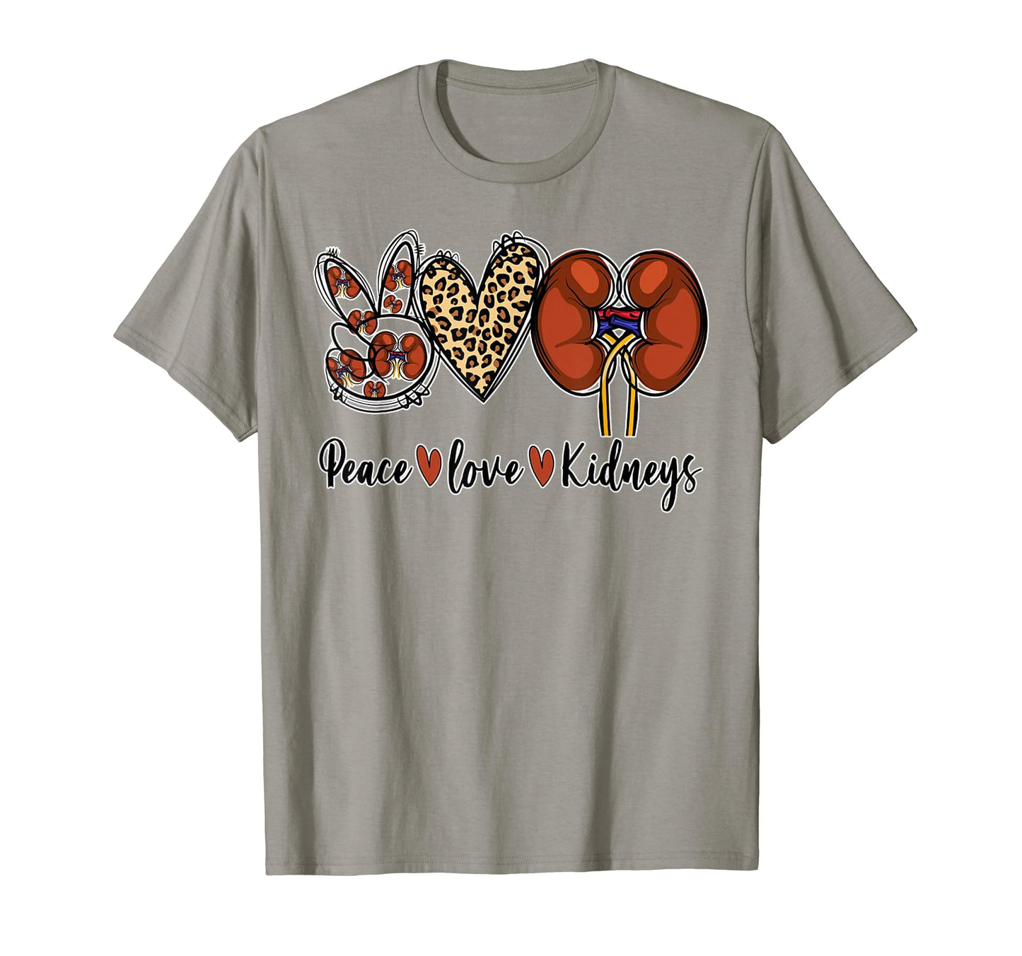 Peace Love Kidneys Leopard Dialysis T-Shirt - Minimalist Print Men Women - T-Shirt, Sweatshirt, Hoodie
