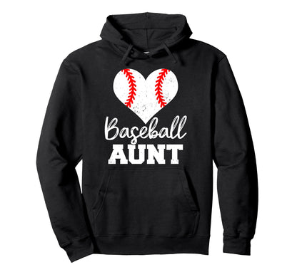 Baseball Aunt Heart Funny Heartfelt Hoodie - Minimalist Print Men Women - T-Shirt, Sweatshirt, Hoodie