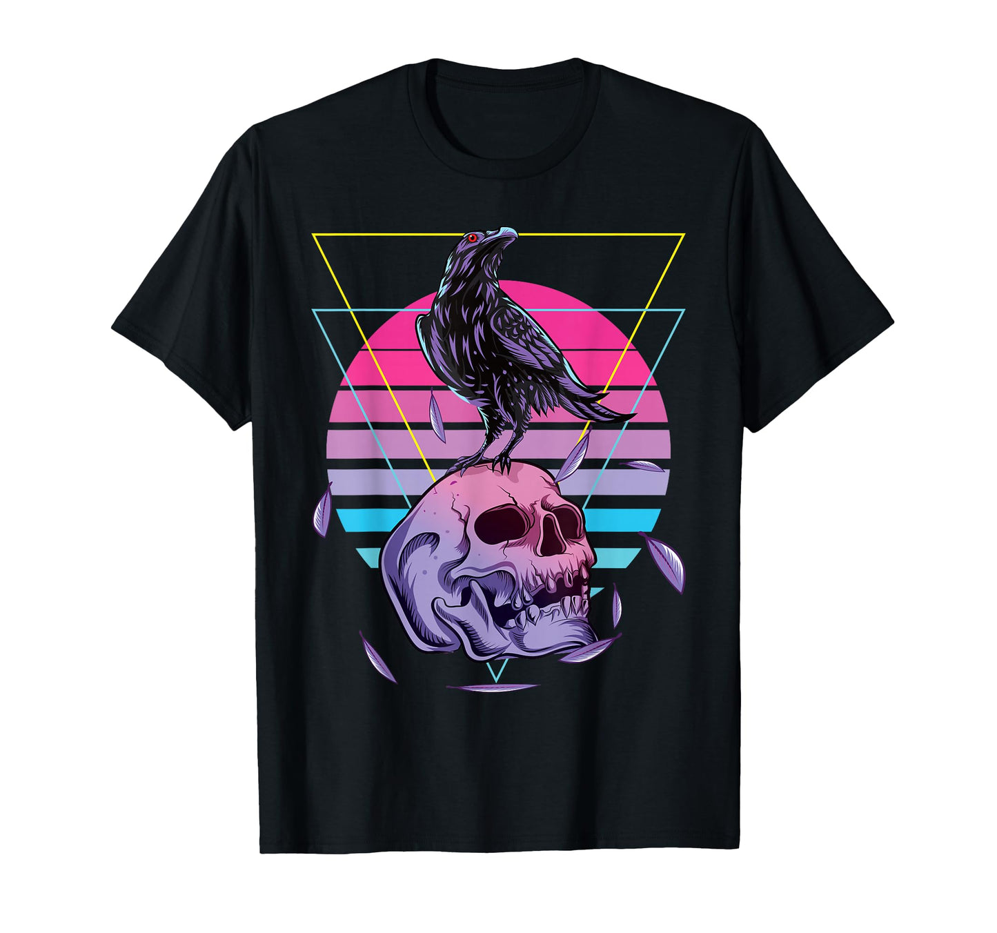 Vaporwave Skull And Crow T-Shirt - Casual Everyday Wear Men Women - T-Shirt, Sweatshirt, Hoodie