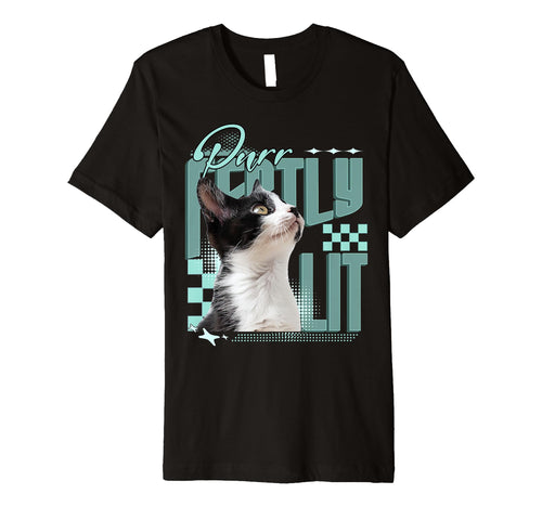 Purrfectly Lit Cat Y2K Kawaii T-Shirt - Fun Novelty Design for Adults - T-Shirt, Sweatshirt, Hoodie