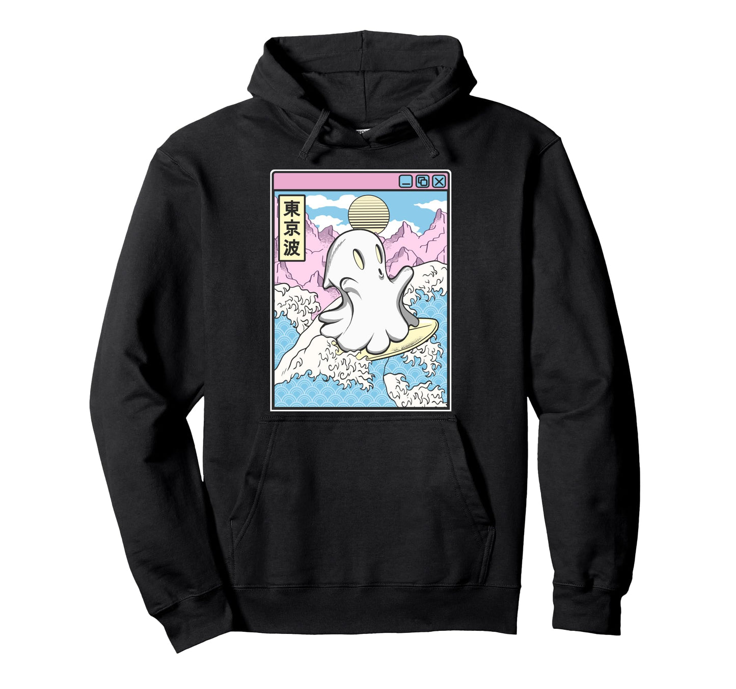 Surfing Ghost Japanese Waves Anime Kawaii Hoodie - Unique Graphic Unisex - T-Shirt, Sweatshirt, Hoodie