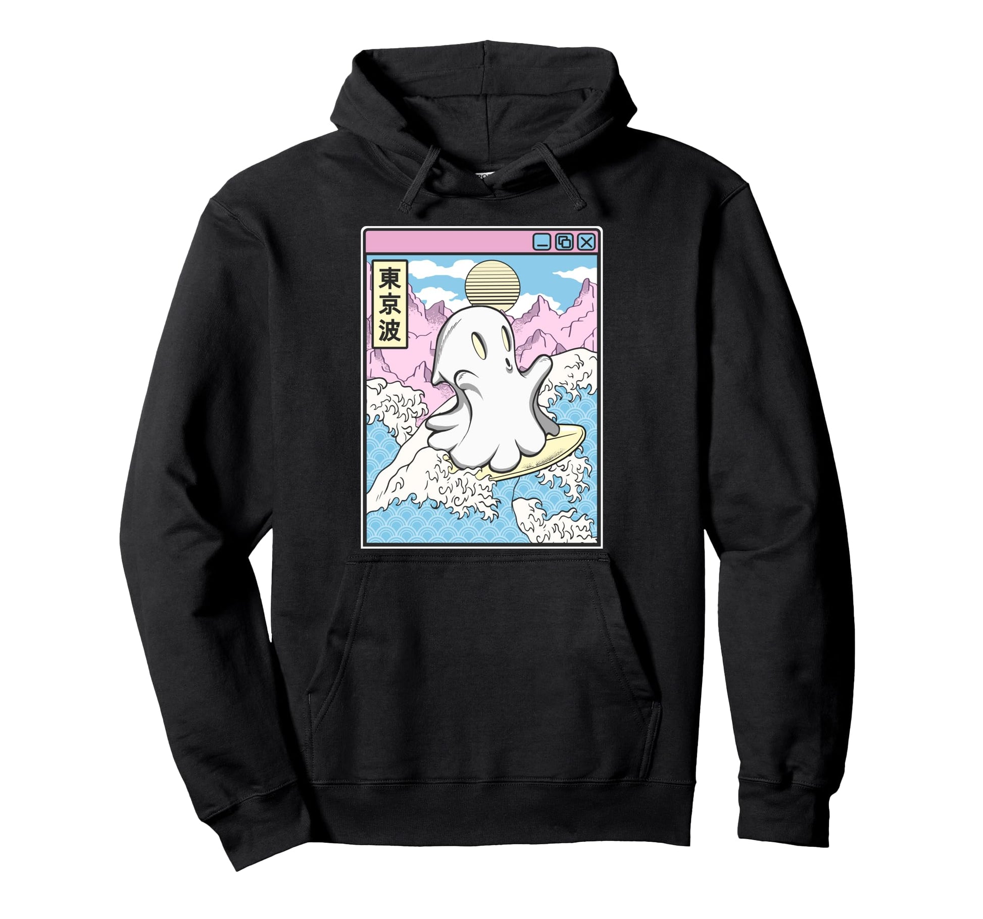 Surfing Ghost Japanese Waves Anime Kawaii Hoodie - Unique Graphic Unisex - T-Shirt, Sweatshirt, Hoodie