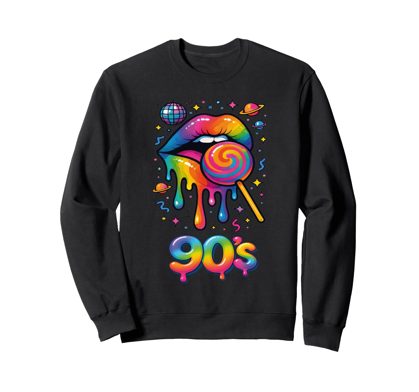 90S Pop Art Rainbow Lips Sweatshirt - Casual Everyday Wear for Adults - T-Shirt, Sweatshirt, Hoodie