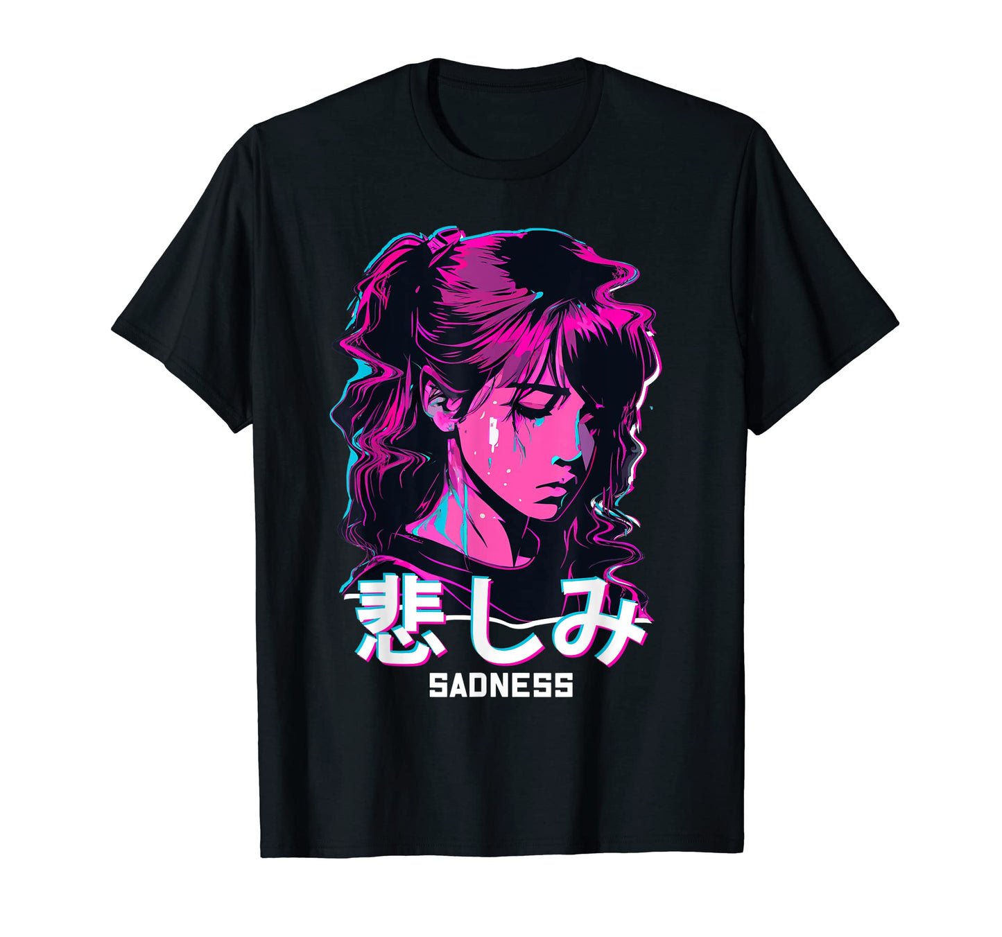 Sad Anime Glitch Art Soft Grunge T-Shirt - Unique Graphic Men Women - T-Shirt, Sweatshirt, Hoodie