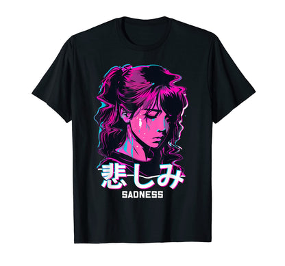 Sad Anime Glitch Art Soft Grunge T-Shirt - Unique Graphic Men Women - T-Shirt, Sweatshirt, Hoodie