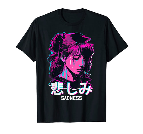 Sad Anime Glitch Art Soft Grunge T-Shirt - Unique Graphic Men Women - T-Shirt, Sweatshirt, Hoodie
