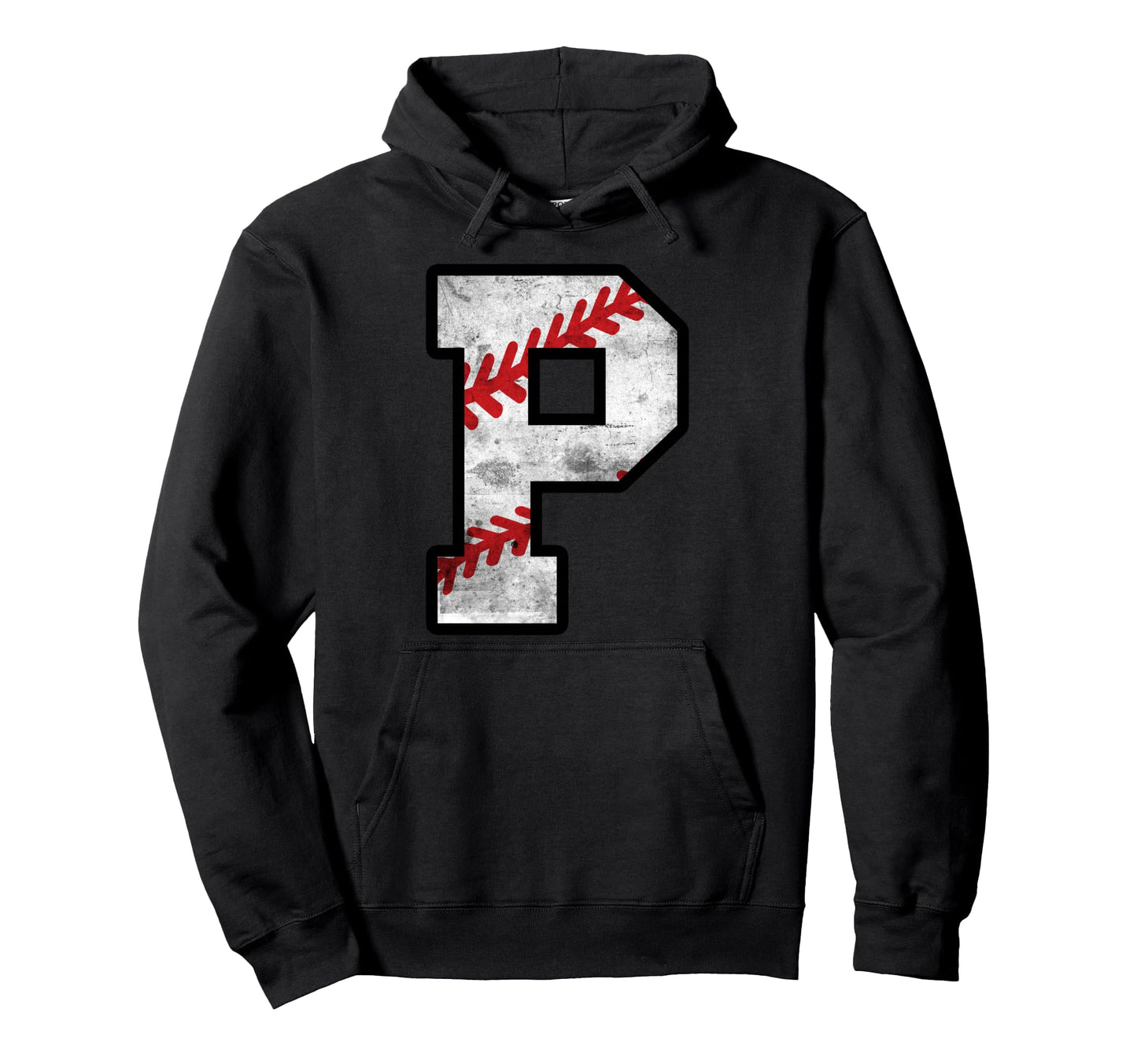 Distressed Baseball Letter P Hoodie - Fun Novelty Design Men Women - T-Shirt, Sweatshirt, Hoodie