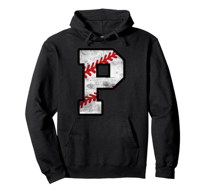 Distressed Baseball Letter P Hoodie - Fun Novelty Design Men Women - T-Shirt, Sweatshirt, Hoodie