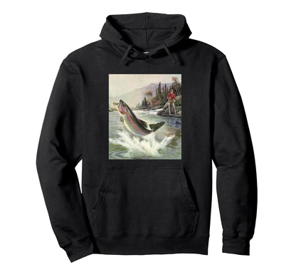 Fisherman Fly Fishing Rainbow Trout Hoodie - Fun Novelty Design Men Women - T-Shirt, Sweatshirt, Hoodie
