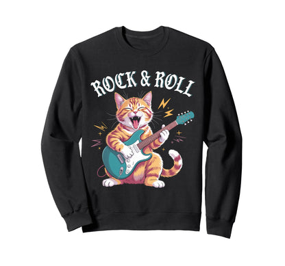 Rock And Roll Cat Rocker Guitarist Sweatshirt - Graphic Print for Adults - T-Shirt, Sweatshirt, Hoodie