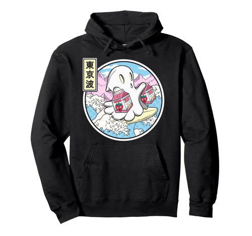 Surfing Ghost Strawberry Milk Japanese Hoodie - Novelty Apparel Unisex - T-Shirt, Sweatshirt, Hoodie