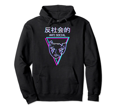 Antisocial Vaporwave Theater Mask Hoodie - Novelty Apparel for Adults - T-Shirt, Sweatshirt, Hoodie