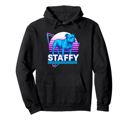 Staffordshire Bull Terrier Synthwave Hoodie - Streetwear Style Men Women - T-Shirt, Sweatshirt, Hoodie