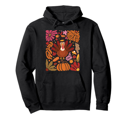 Boho Floral Turkey Colorful Hoodie - Minimalist Print Men Women - T-Shirt, Sweatshirt, Hoodie