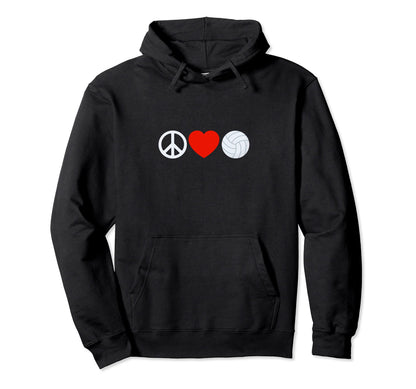 Peace Love And Volleyball Hoodie - Trendy Graphic for Adults - T-Shirt, Sweatshirt, Hoodie