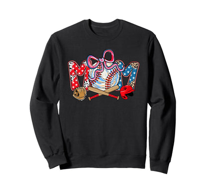 Baseball Mom Bow Stars Leopard Sweatshirt - Fun Novelty Design for Adults - T-Shirt, Sweatshirt, Hoodie