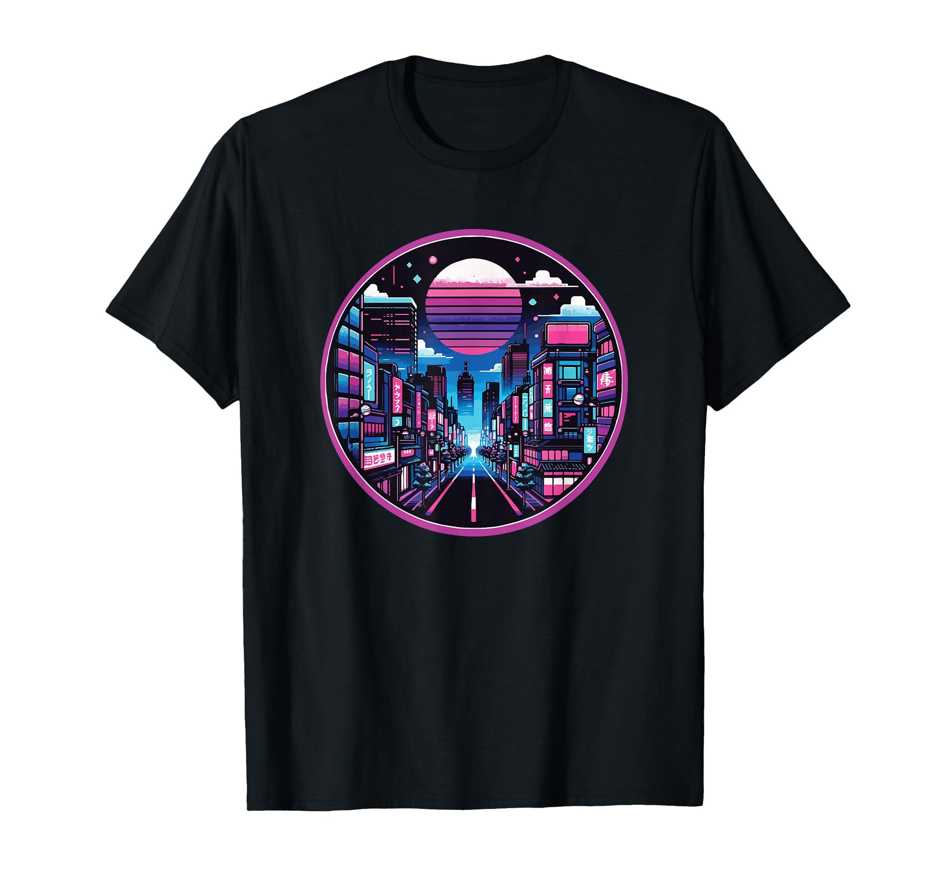 Tokyo Streets Nightscape Pixel T-Shirt - Fun Novelty Design Men Women - T-Shirt, Sweatshirt, Hoodie