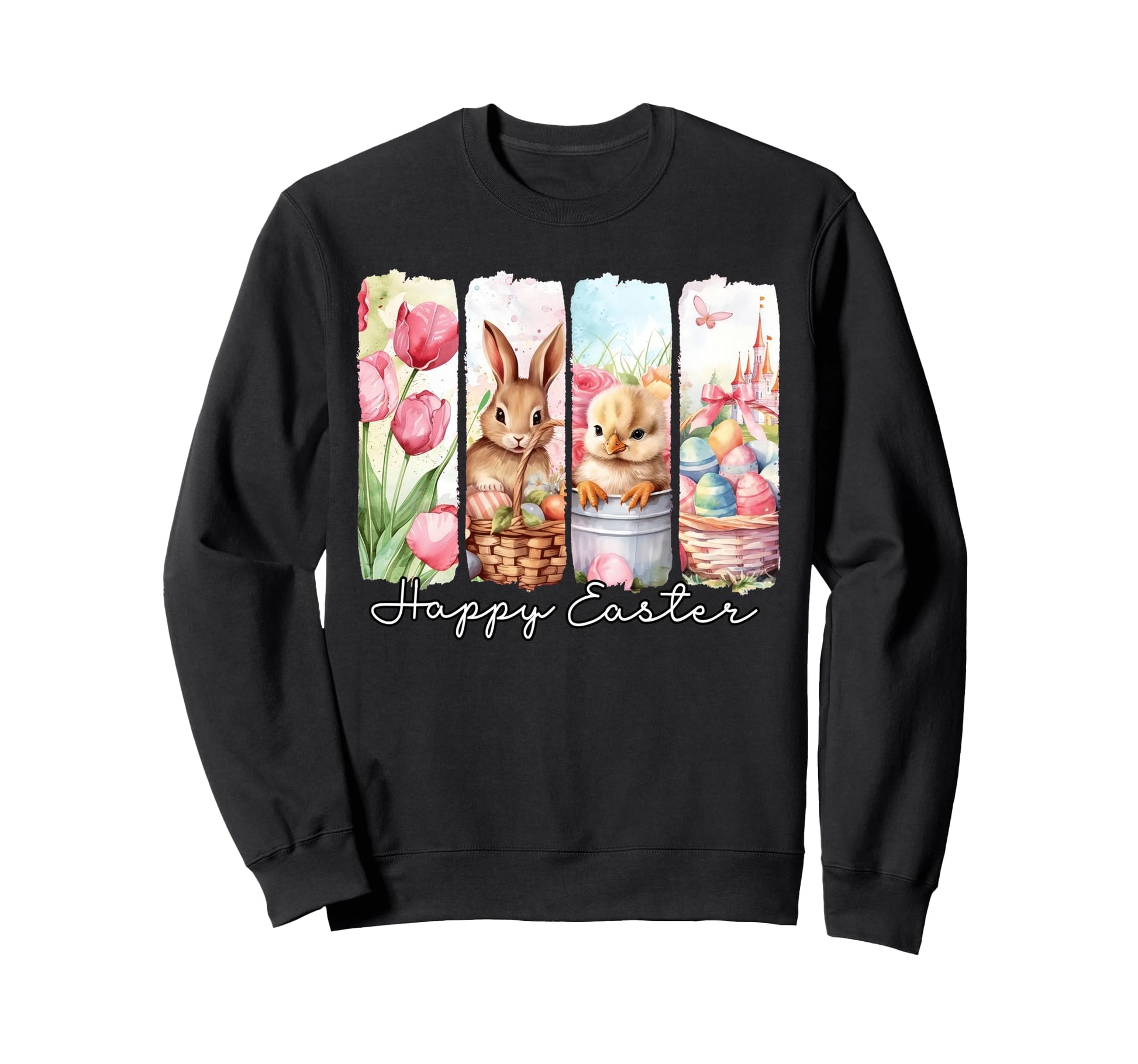 Happy Easter Bunny Floral Spring Eggs Sweatshirt - Trendy Graphic Unisex - T-Shirt, Sweatshirt, Hoodie