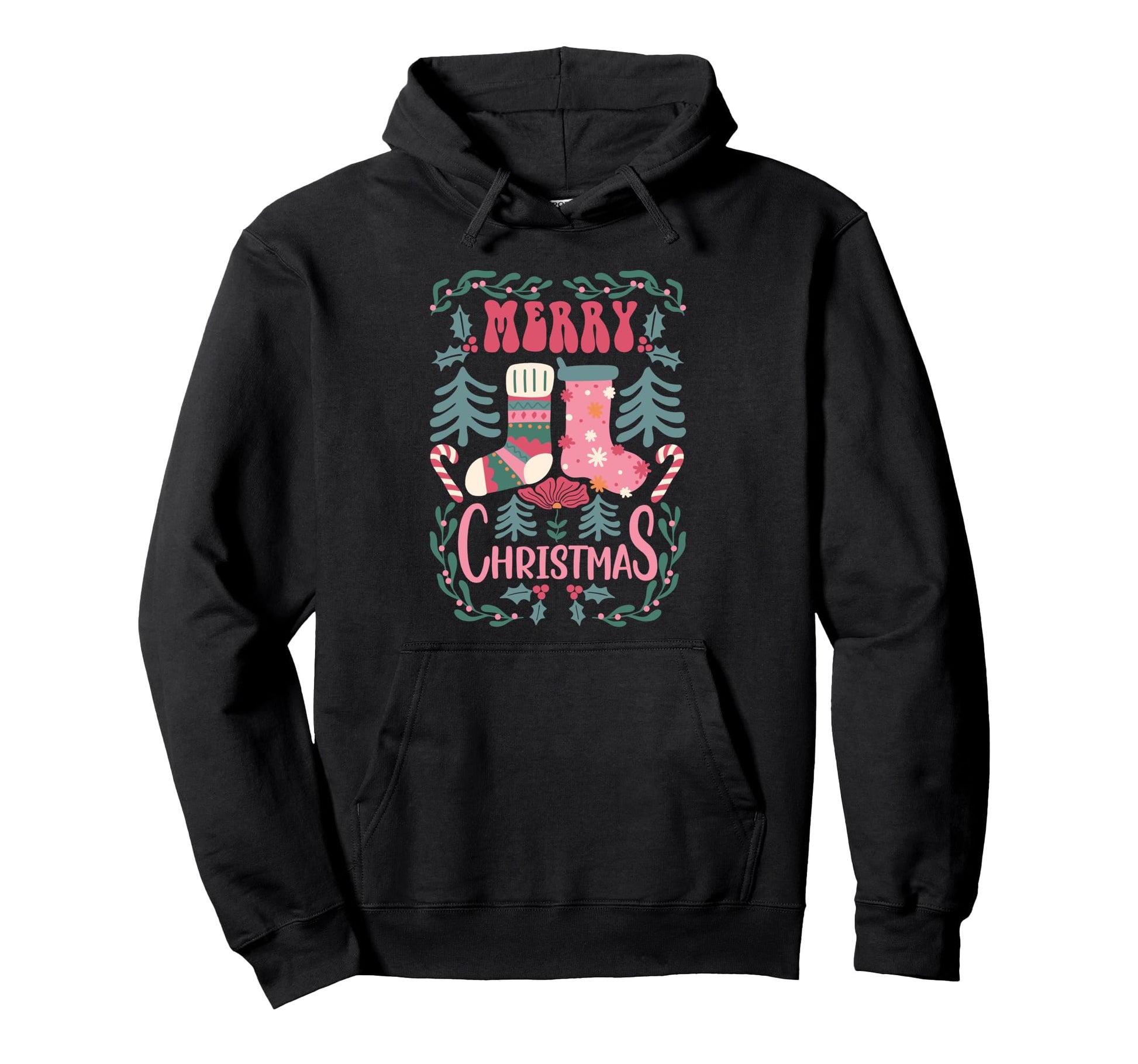 Boho Stockings Holiday Candy Canes Hoodie - Custom Art Print for Adults - T-Shirt, Sweatshirt, Hoodie