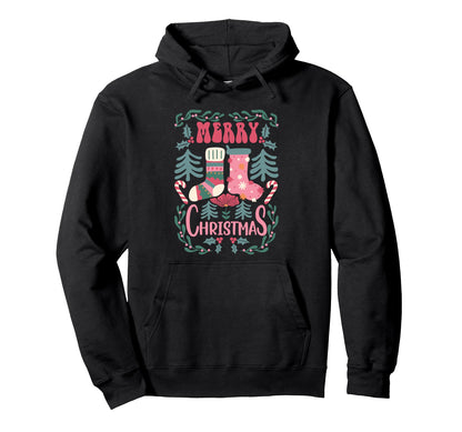 Boho Stockings Holiday Candy Canes Hoodie - Custom Art Print for Adults - T-Shirt, Sweatshirt, Hoodie