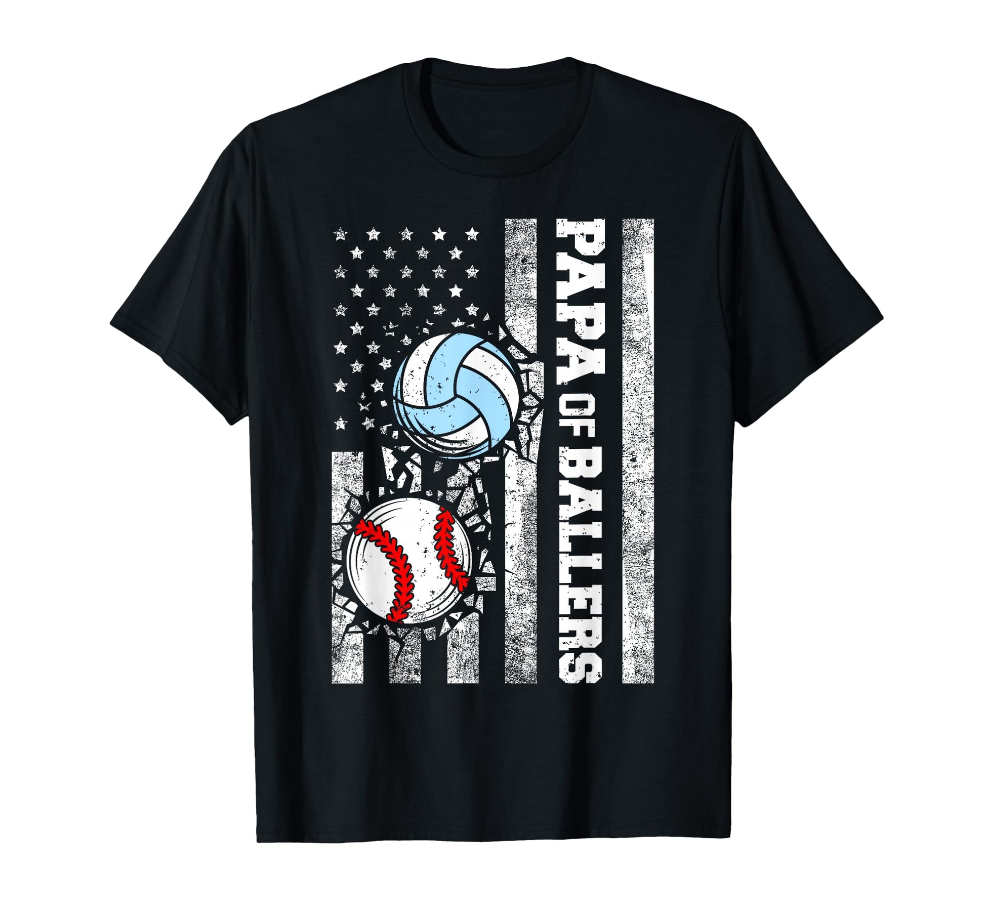 Papa Ballers Funny Usa Flag Baseball T-Shirt - Trendy Graphic Men Women - T-Shirt, Sweatshirt, Hoodie