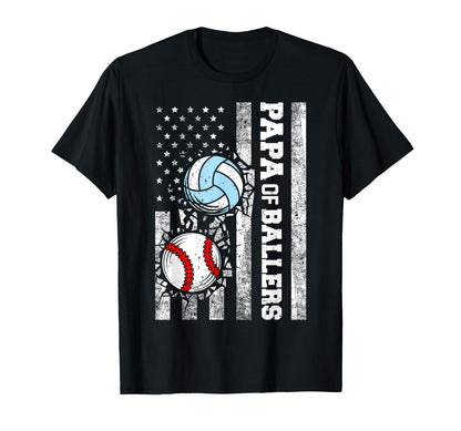 Papa Ballers Funny Usa Flag Baseball T-Shirt - Trendy Graphic Men Women - T-Shirt, Sweatshirt, Hoodie