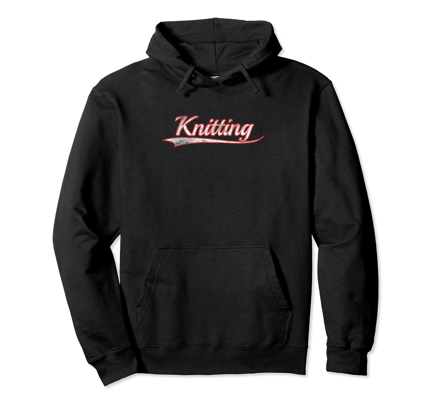 Knitting Varsity Distressed Throwback Hoodie - Novelty Apparel for Adults - T-Shirt, Sweatshirt, Hoodie