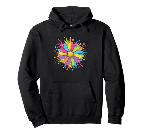 Rainbow Flower Daisy Color Splash Hoodie - Streetwear Style Unisex - T-Shirt, Sweatshirt, Hoodie