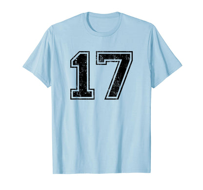 Number 17 Varsity Distressed Sport Team T-Shirt - Trendy Graphic Men Women - T-Shirt, Sweatshirt, Hoodie