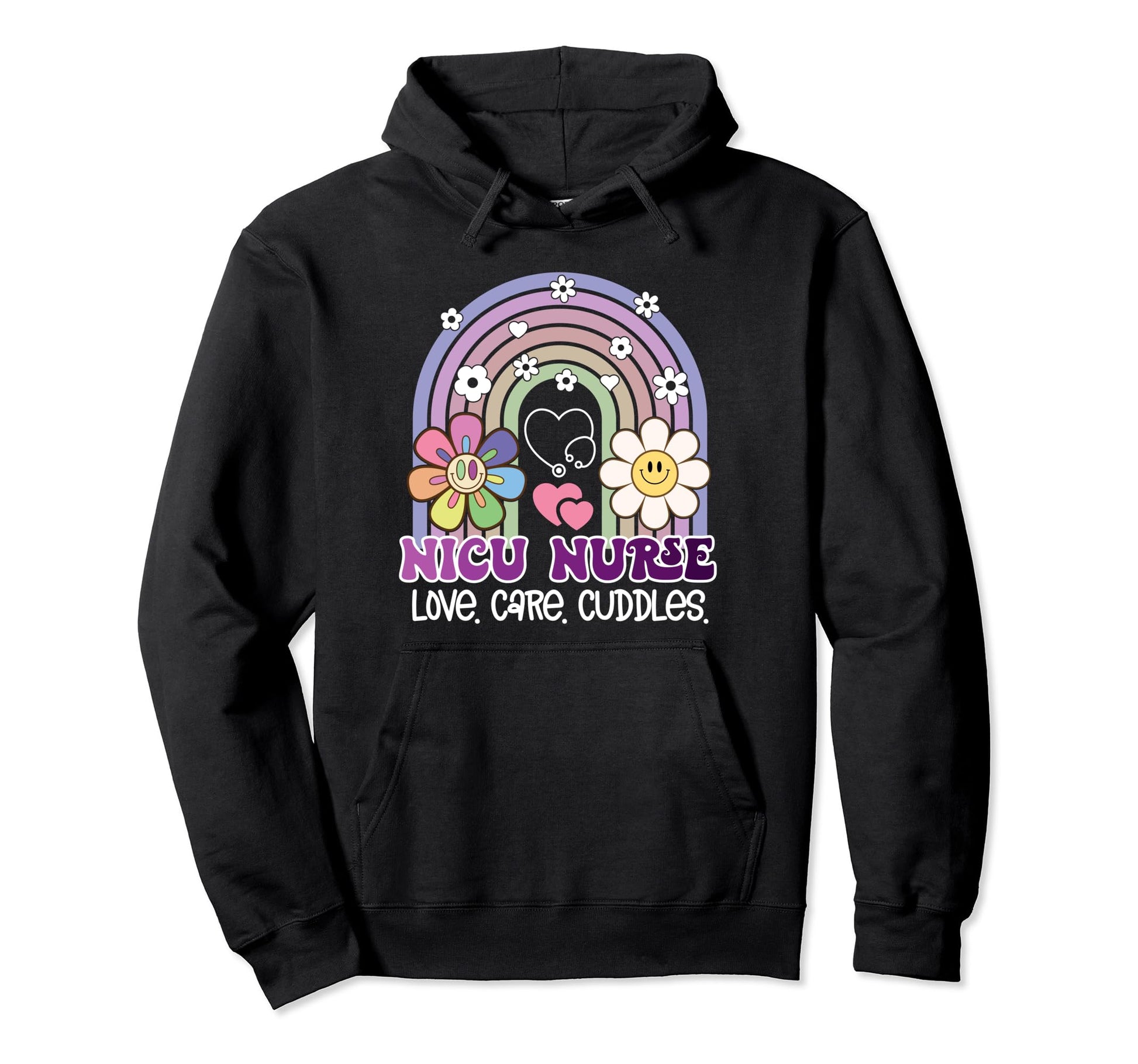 Nicu Nurse Rainbow Flowers Hospital Hoodie - Trendy Graphic Men Women - T-Shirt, Sweatshirt, Hoodie