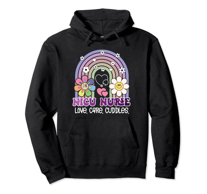 Nicu Nurse Rainbow Flowers Hospital Hoodie - Trendy Graphic Men Women - T-Shirt, Sweatshirt, Hoodie