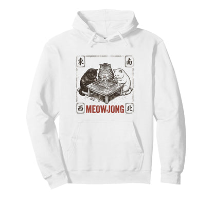 Meowjong Funny Mahjong Tile Board Game Hoodie - Aesthetic Graphic Unisex - T-Shirt, Sweatshirt, Hoodie
