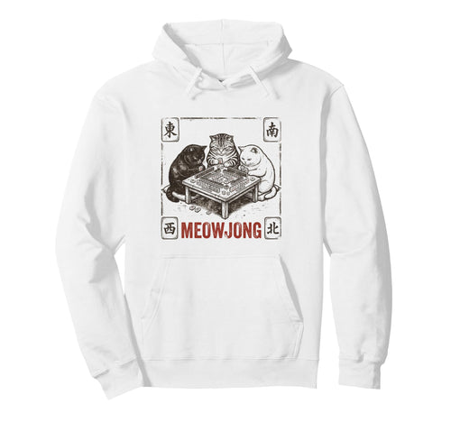 Meowjong Funny Mahjong Tile Board Game Hoodie - Aesthetic Graphic Unisex - T-Shirt, Sweatshirt, Hoodie