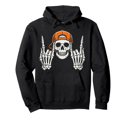 Skeleton Rocker Cap Skater Halloween Hoodie - Streetwear Style Unisex - T-Shirt, Sweatshirt, Hoodie
