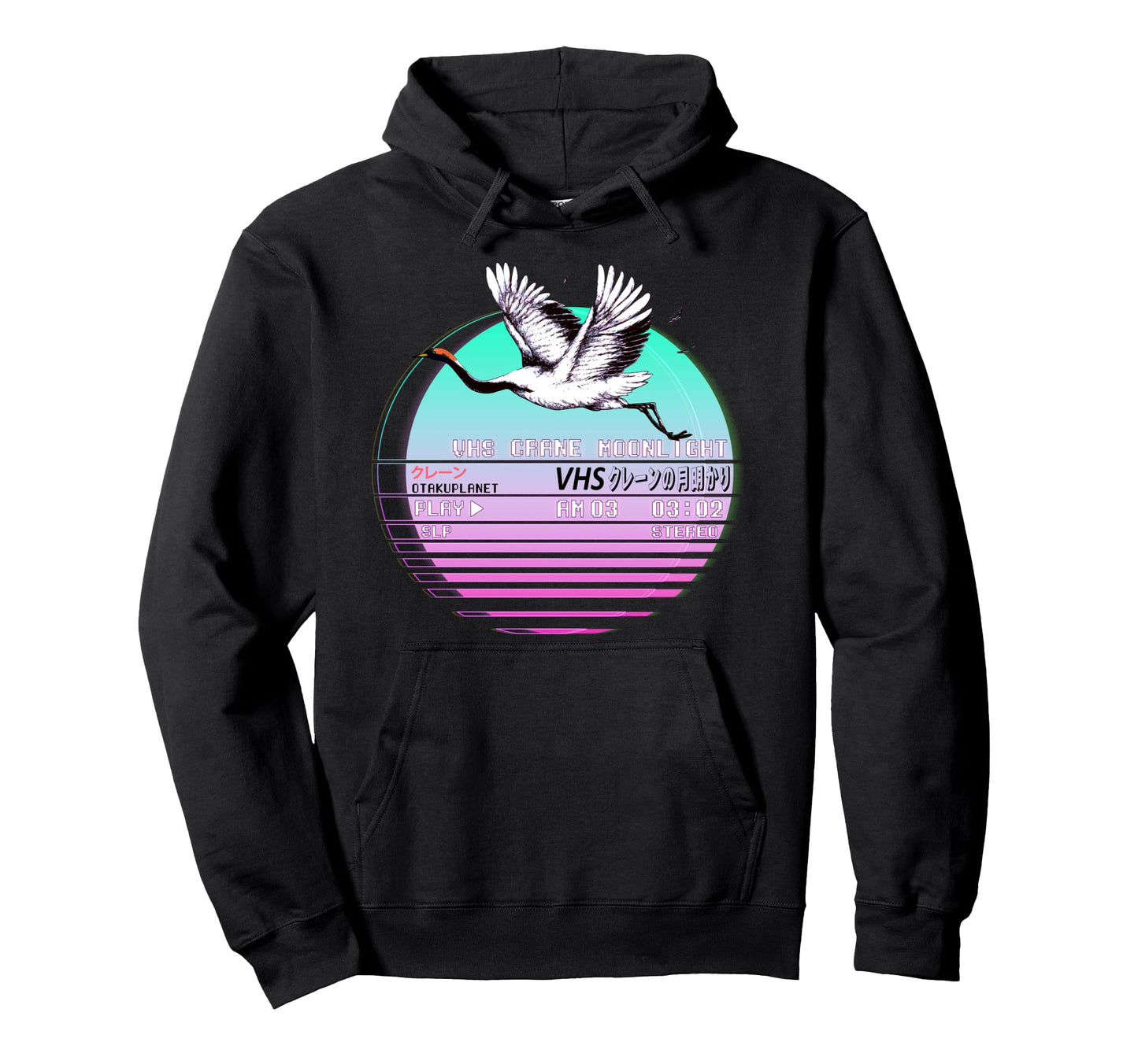 Japanese Crane Streetwear Vaporwave Hoodie - Custom Art Print for Adults - T-Shirt, Sweatshirt, Hoodie