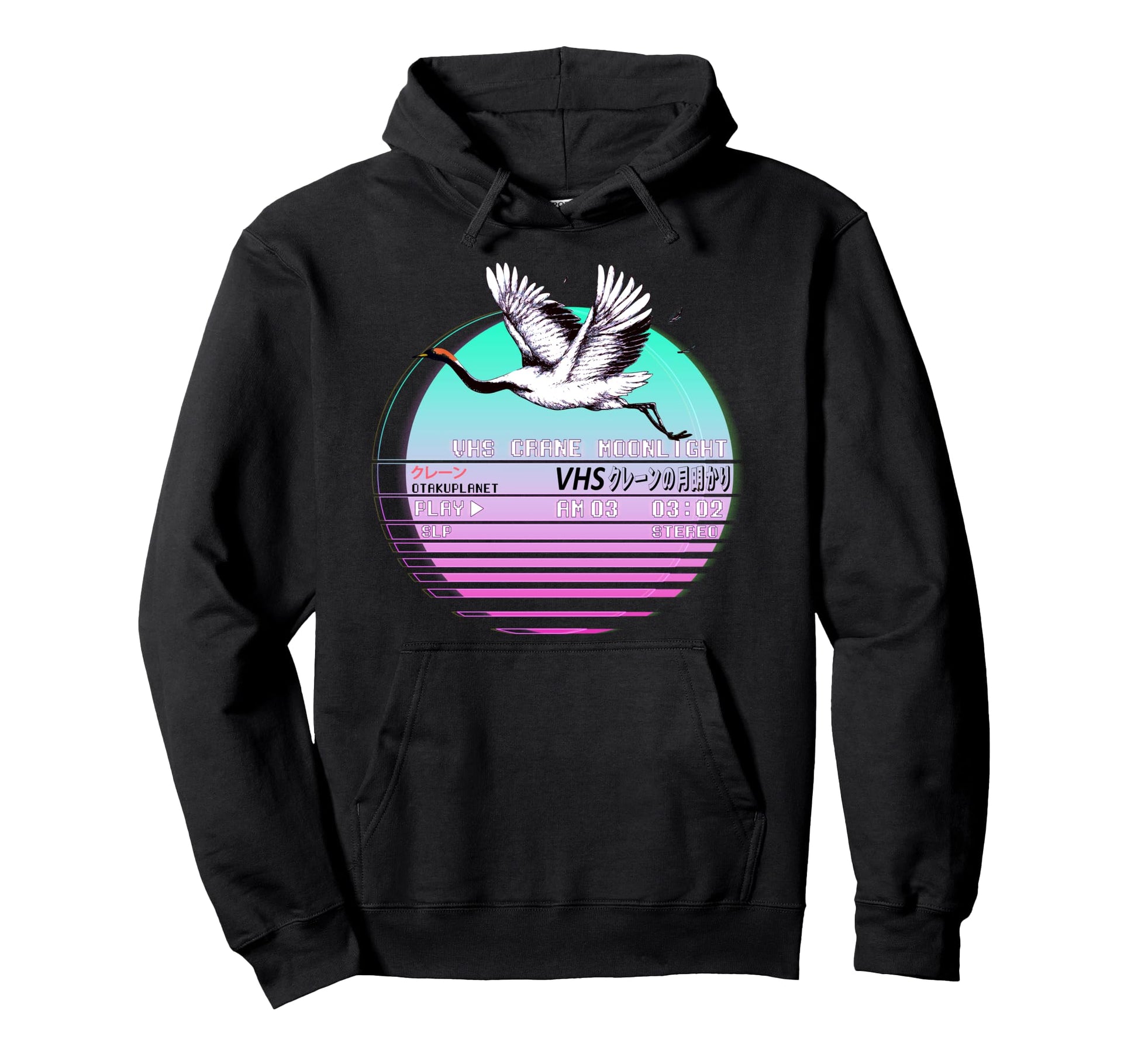 Japanese Crane Streetwear Vaporwave Hoodie - Custom Art Print for Adults - T-Shirt, Sweatshirt, Hoodie