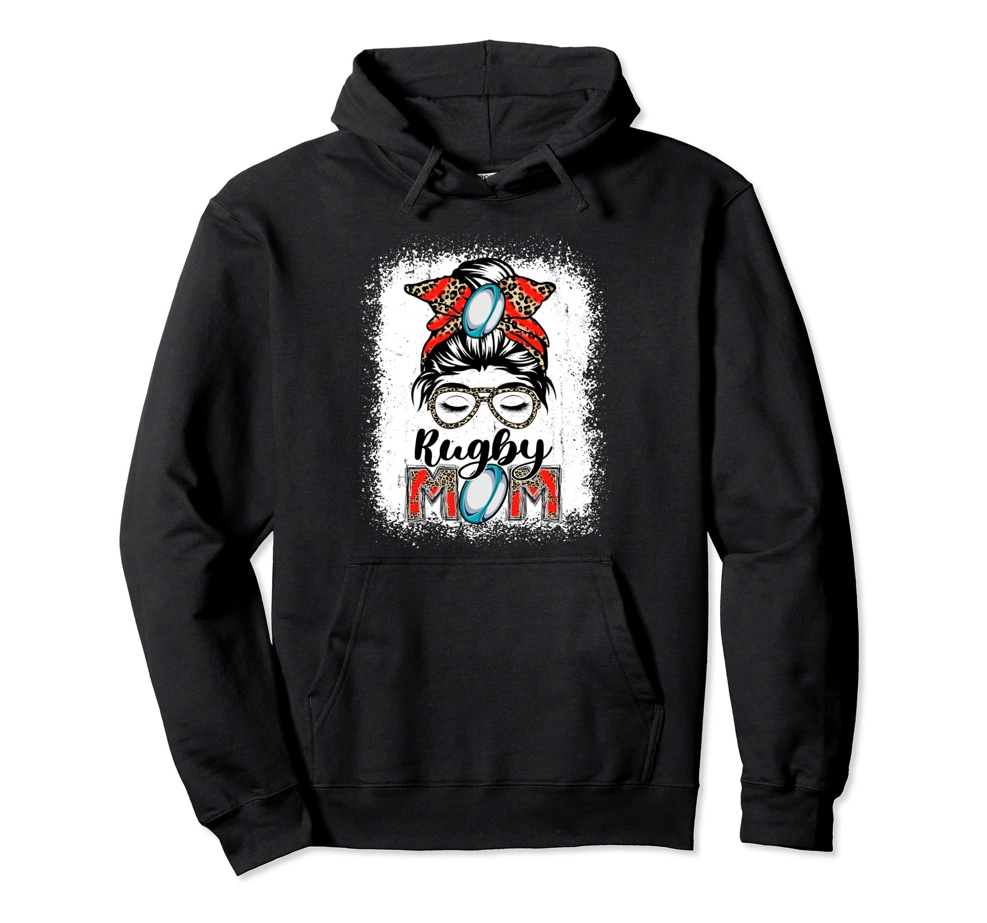 Rugby Mom Game Day Messy Bun Leopard Hoodie - Custom Art Print Men Women - T-Shirt, Sweatshirt, Hoodie