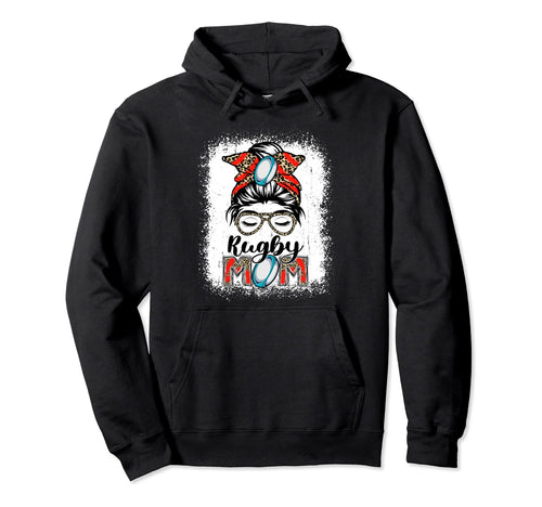 Rugby Mom Game Day Messy Bun Leopard Hoodie - Custom Art Print Men Women - T-Shirt, Sweatshirt, Hoodie