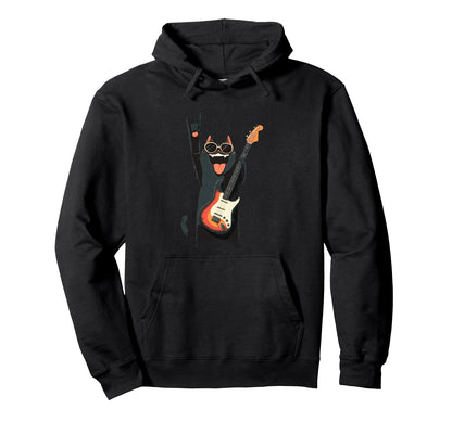 Cat Guitar Lover Rock Music Hoodie - Novelty Apparel Unisex - T-Shirt, Sweatshirt, Hoodie