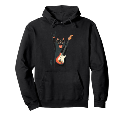 Cat Guitar Lover Rock Music Hoodie - Novelty Apparel Unisex - T-Shirt, Sweatshirt, Hoodie