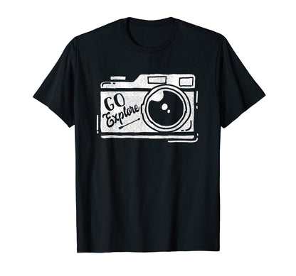 Camera Photography Go Explore Travel T-Shirt - Minimalist Print for Adults - T-Shirt, Sweatshirt, Hoodie
