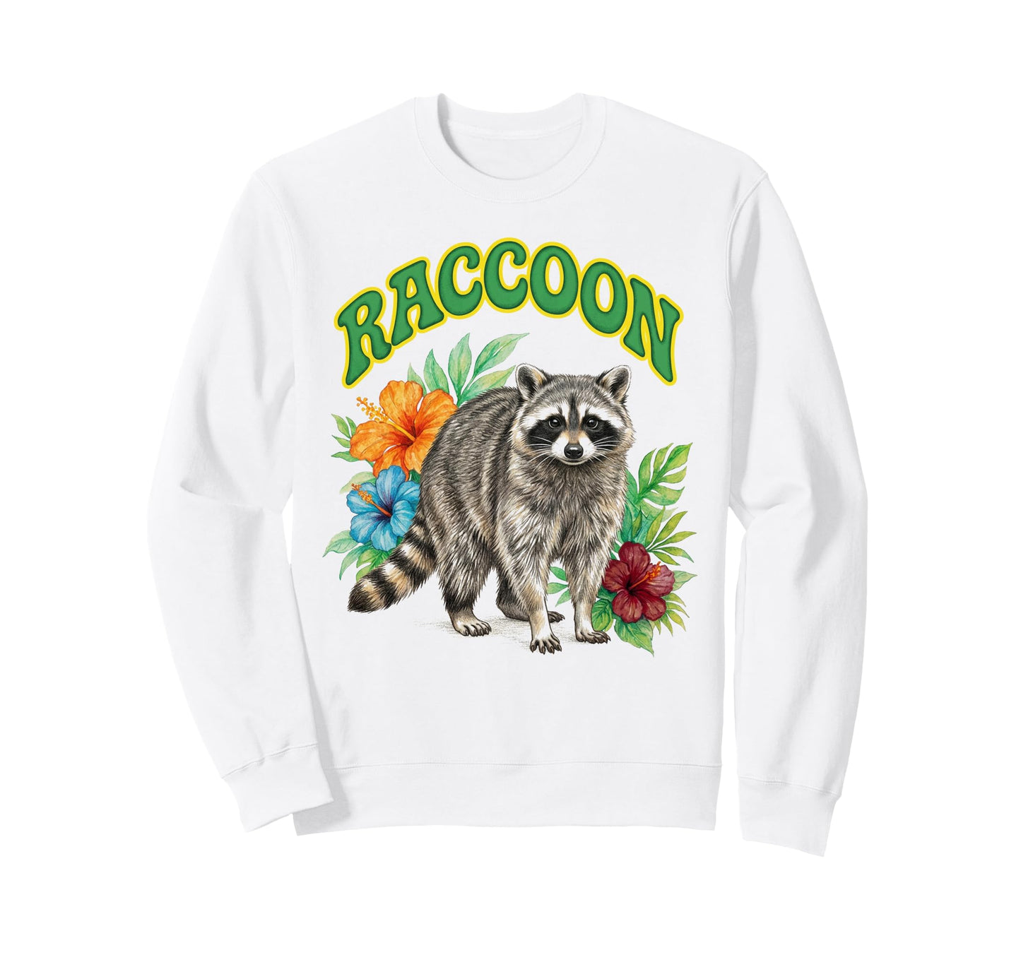 Raccoon Groovy Floral Raccoon Sweatshirt - Custom Art Print Unisex - T-Shirt, Sweatshirt, Hoodie
