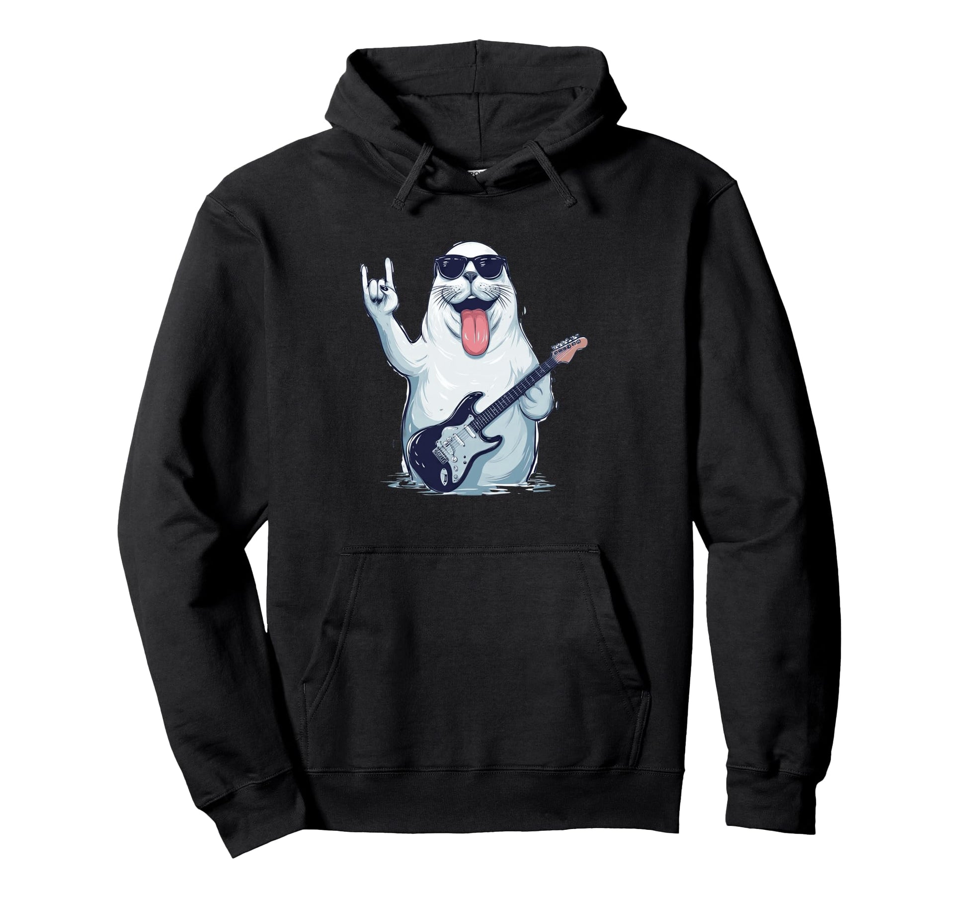 Seal Playing Guitar Funny Animal Rock Hoodie - Streetwear Style Men Women - T-Shirt, Sweatshirt, Hoodie