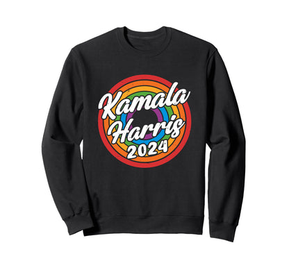 Kamala Harris 2024 Groovy Rainbow Sweatshirt - Minimalist Print for Adults - T-Shirt, Sweatshirt, Hoodie