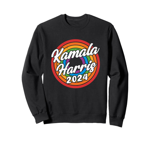 Kamala Harris 2024 Groovy Rainbow Sweatshirt - Minimalist Print for Adults - T-Shirt, Sweatshirt, Hoodie