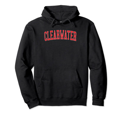 Clearwater Fl Varsity Red Text Hoodie - Aesthetic Graphic for Adults - T-Shirt, Sweatshirt, Hoodie