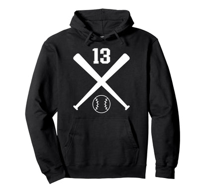 Baseball Softball Number 13 Hoodie - Casual Everyday Wear Men Women - T-Shirt, Sweatshirt, Hoodie