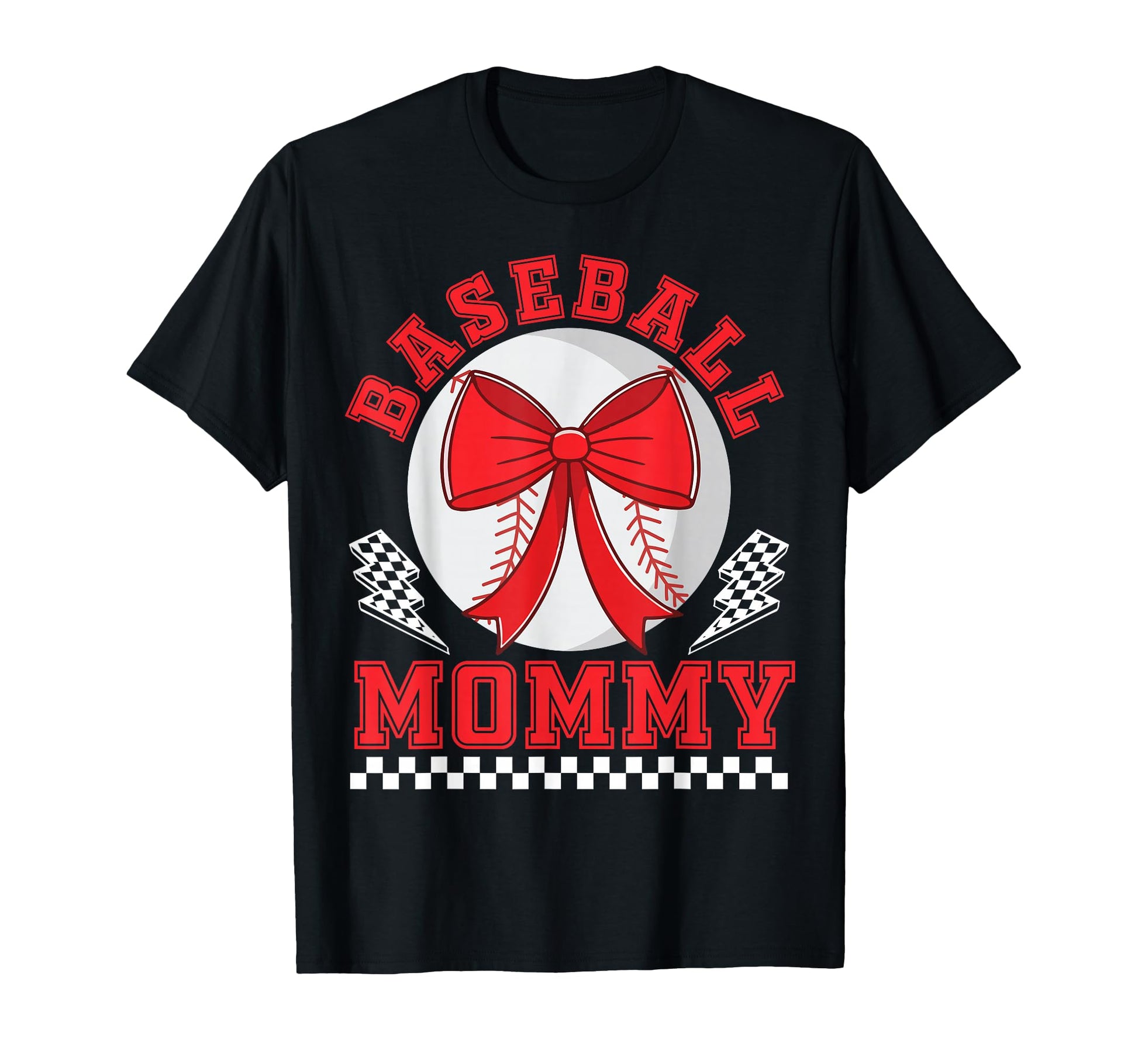 Baseball Mommy Bow Checkered Player T-Shirt - Custom Art Print Men Women - T-Shirt, Sweatshirt, Hoodie